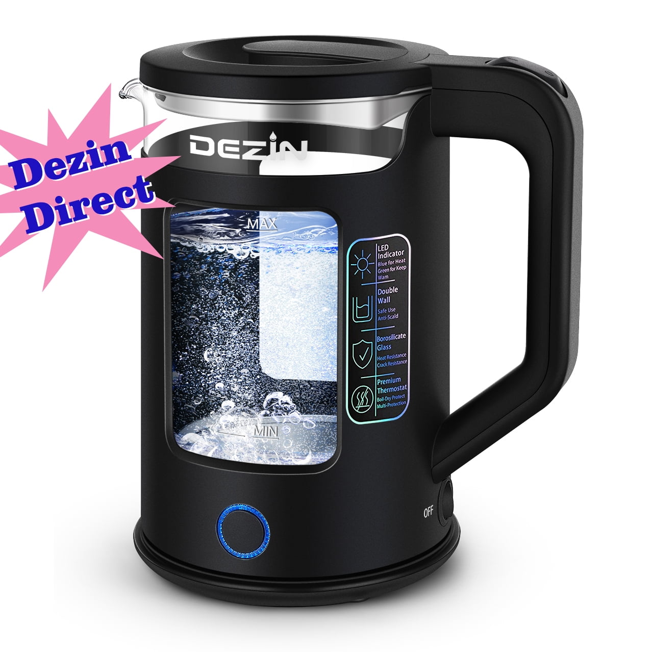 Dezin Electric Kettle Upgraded, 2L Stainless Steel Cordless Tea Kettle,  Fast Boil Water Warmer with Auto Shut Off and Boil Dry Protection Tech for  Coffee, Tea, Beverages 
