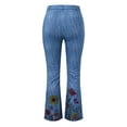 thumbnail image 5 of Wovix Women Casual Long Pants Bell Bottom Flower Embroidered Gothic Vintage Floral Print Bootcut Flare Jeans Trendy Soft For Daily, 5 of 5