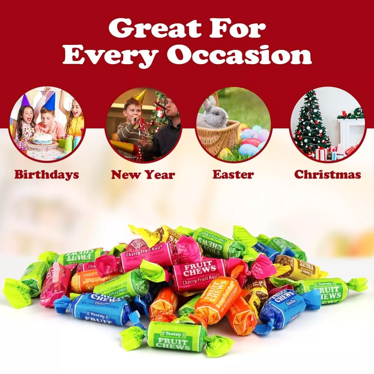 TOOTSIE ROLL Fruit Chews, 5 Assorted Flavors, Individually Wrapped, Bulk & Delicious Candy (5 Pounds)