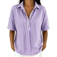thumbnail image 2 of Stamzod Striped Tops for Women Trendy Fashion V-Neck Short Sleeve T-Shirts Plus Size Dressy Casual Blouses Purple C XXXL, 2 of 7