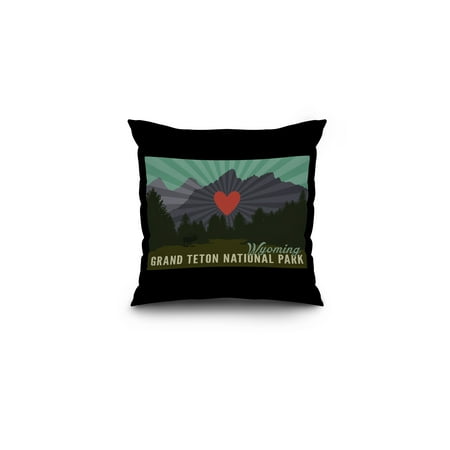 Grand Teton National Park - Heart & Rays Design - Lantern Press Artwork (16x16 Spun Polyester Pillow, Black