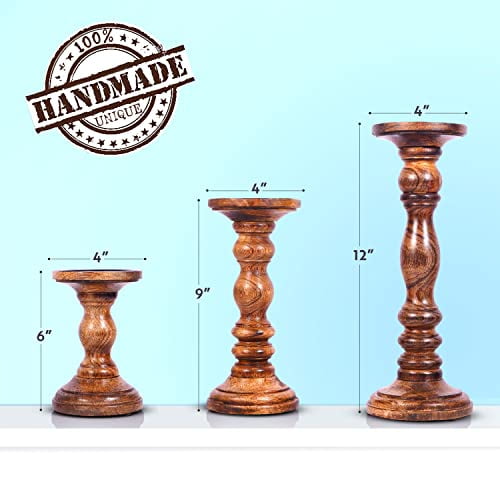 Large Candle Holders for Pillar Candles - Rustic Farmhouse Style Home Decor - Perfect for Table Centerpieces, Coffee Table or Fireplace Mantel - 3 Piece Set - Natural