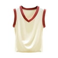 thumbnail image 2 of Fartey Colorblock Tank Tops for Women Elegant Ribbed V Neck Undershirts Loose Casual Summer Sleeveless Shirt Fashion Beach Vacation Tanks Red M, 2 of 3