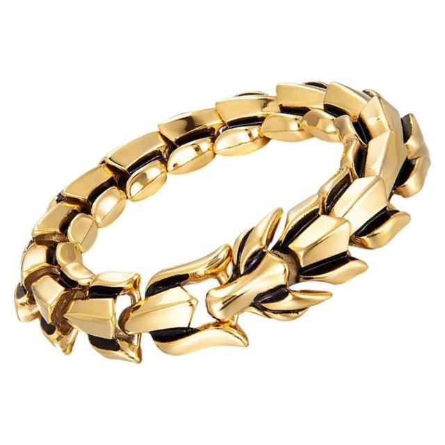 kurtrusly Gothic Punk Bracelet Titanium Steel Dragon Scale Bangle 7.48 inches Gold 7.48 Inch 1Set