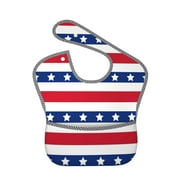 Bingfone Mess-Proof Baby Bib - Waterproof Bib For Baby Boy Or Girl With Food Catcher Pocket, Unisex-American Patriotic Stars And Stripes
