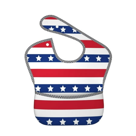 Bingfone Mess-Proof Baby Bib - Waterproof Bib For Baby Boy Or Girl With Food Catcher Pocket, Unisex-American Patriotic Stars And Stripes