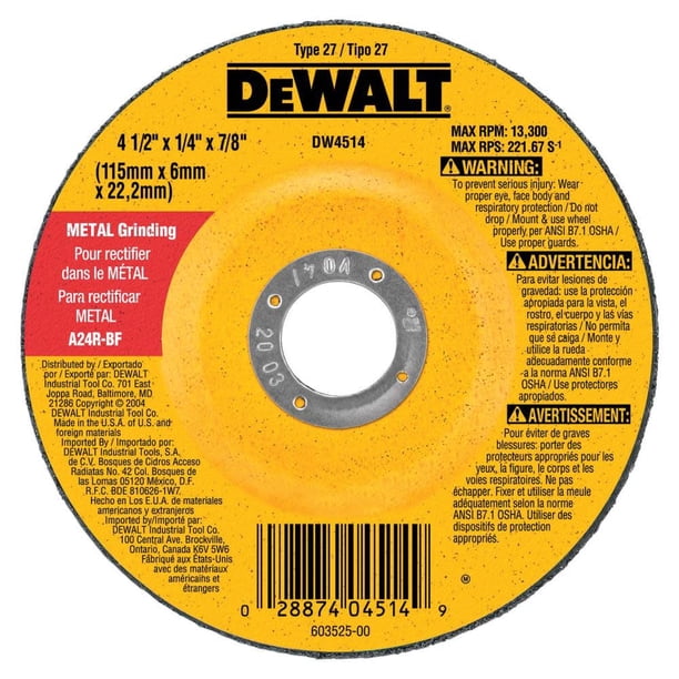 Muela abrasiva DEWALT DW4719 de metal de uso general, 7 x 0,6 x 22 cm