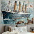 thumbnail image 2 of BCIIG  Nautical Tapestry Wall Hanging Vintage Classic Titanic Ship Ocean Scenery Watercolor Art Wall Hanging Tapestries Decor Bedroom Living Room Dorm Polyester Fabric Dark Blue, 2 of 6