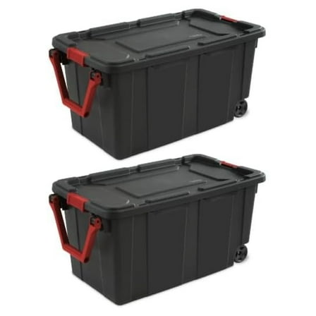 Set of 2 Black 40 Gallon Industrial Tote Plastic Bins with Wheels - Convenient Storage