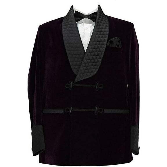 Smoking Jacket, Men Double Breasted Luxury Velvet Purple Cigar Robe for Dinner,Party,Wedding,Hosting
