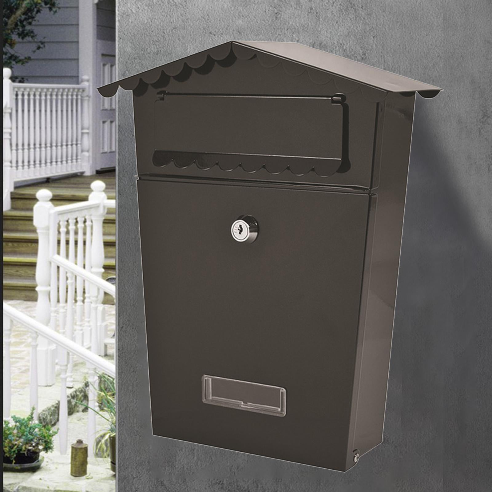 Metal Mailbox Wall Mount Locking Mail Box Vintage Letterbox Drop Box Storage Holder with Install Screws Black