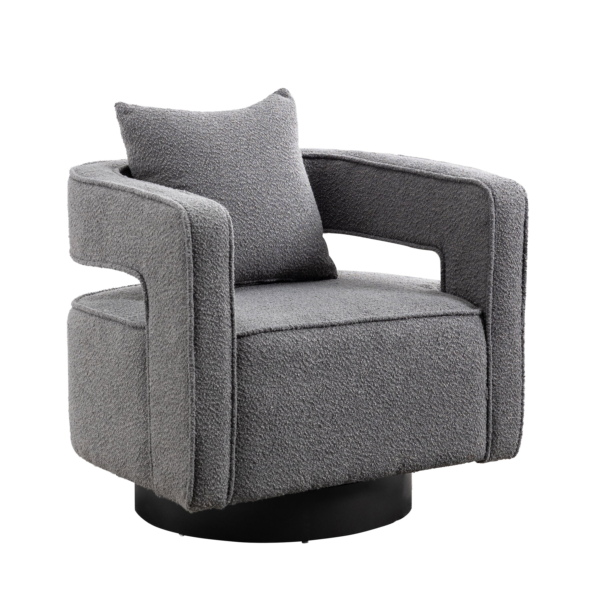 Leumius Swivel Accent Chair with Open Back,Modern Single Sofa Chair With Weathered Base for Nursery Bedroom Living Room Hotel Office, Club Chair Leisure Arm Chair for Lounge,Gray Boucle