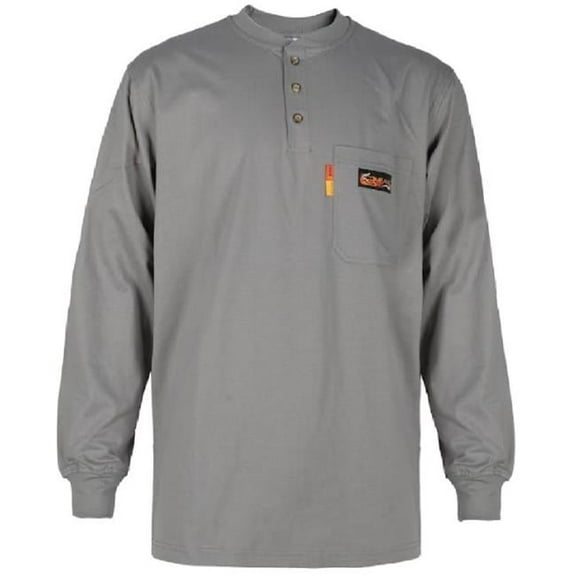 FRKnitex-FR Treated 100 Percent Cotton Long Sleeve Flame Resistant Henley Shirt, Grey - 2XL