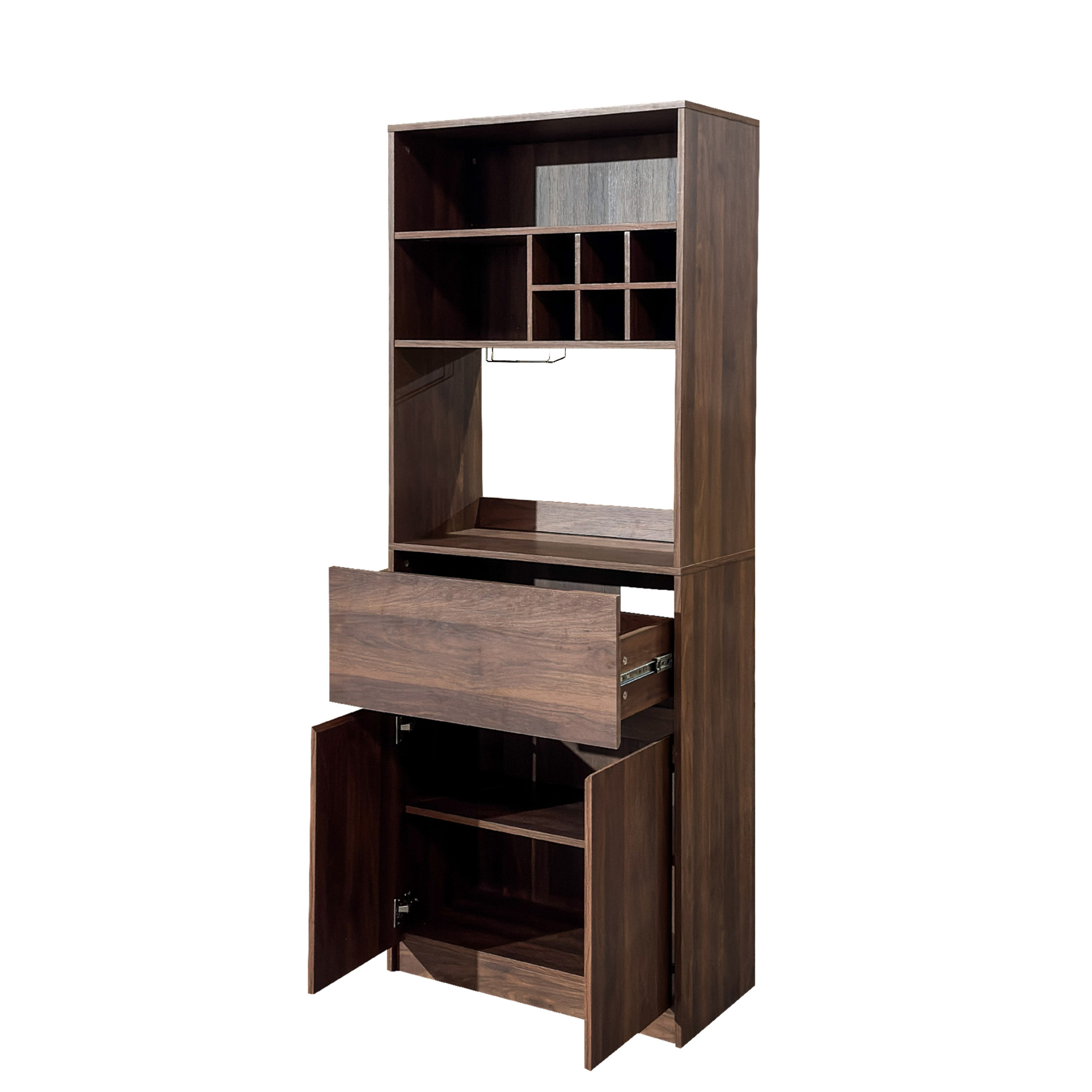 Noble House Oprah Multi-Functional Kitchen Wine Cabinet with 6-Bottle & Glass Rack, Wooden Buffet Organizer, Walnut