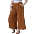 thumbnail image 4 of Agnes Orinda Women's Plus Size Lounge Pant Elastic Waist Wide Leg Casual Palazzo Pants with Pockets 1X Brown, 4 of 6