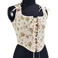 thumbnail image 4 of DJskiyers Women Vintage Floral Corsets Renaissance Boned Bustier Corset Top Lace up Overbust Bodysuit Embroidery Tight Vest Drawstring Tank Top, 4 of 9