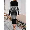 thumbnail image 5 of Women's Striped Slim Fitted V Neck Long Sweater Dress Fall Long Sleeve Ribbed Knit Bodycon Dress, 5 of 5