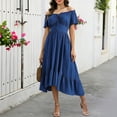 thumbnail image 2 of Lnmiateer Solid Retro Puff Sleeve Fitted Waist Ruffled Hem Midi Dress Ladies Soft Wrinkle Resistant Fabric Autumn Winter Dating City Travel Going Out Outfit, 2 of 6