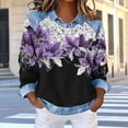 thumbnail image 2 of QATAINLAV Womens Denim Patchwork Shirt Waffle Knit Lapel Collar Pullover Tops Casual Loose Long Sleeve Sweatshirts Streetwear Purple XXL, 2 of 6