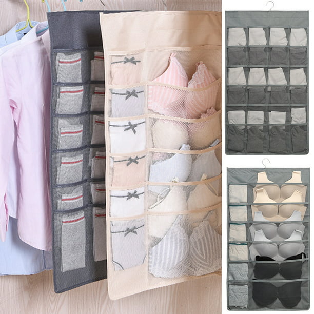 Aofa Underwear Organizer 30 Mesh Pockets Hanging Storage Organiser with  Metal Hanger, Dual-Sided Hanging Closet Organizer for Underwear, Stocking, Bra and Sock 