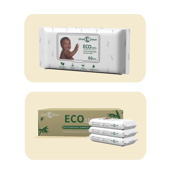 Jaiye – Biodegradable Bamboo Baby Wipes Unscented – Sensitive Skin Baby Wipes Box – 60pcs