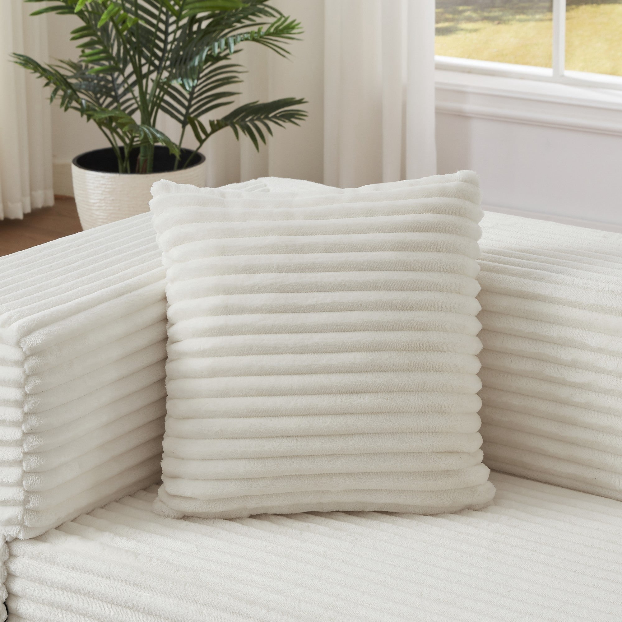 Sailvan Modern Cord Sofa Bed,Convertible Sleeper Couch with High Density Foam,Classic Square Two Tier Design for Apartments,Small Double Bed White