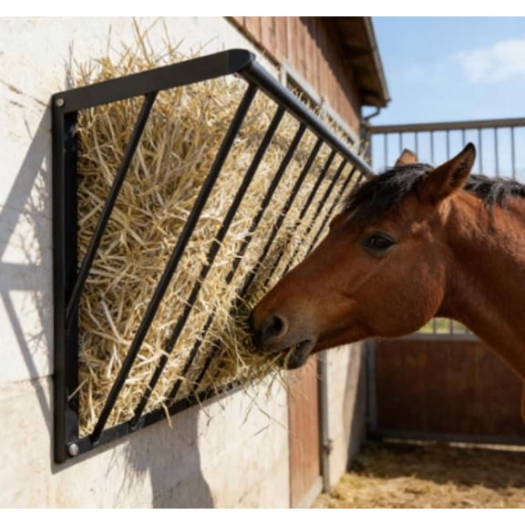 Horse Hay Feeder, 31.5'' Long Livestock Hay Feeder with 24 Gallon Large Capacity, Carbon Steel Wall Mounted Hay Rack for Horses, Sheep, Goats, Indoor Outdoor Uses