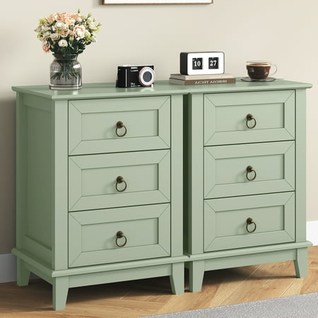 Cozy Home Large Wood Nighstand Set of 2 with 3 Drawers