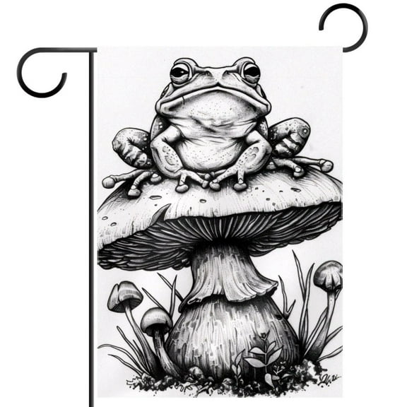 Aesthetic Frog sitting on Mushroom Garden Flag Double Sided House Flag for Outdoor Home, Personalized All Year Round Yard Decor 12 x 18 Inch