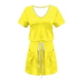 thumbnail image 3 of USSUMA Dresses for Women 2025 Casual Spring Womens Dresses Short Sleeve V Neck Casual Solid Color Dress with Pocket Tie Mid-Calf Dress Leisure Dresses Travel Yellow Dress Size-S, 3 of 4