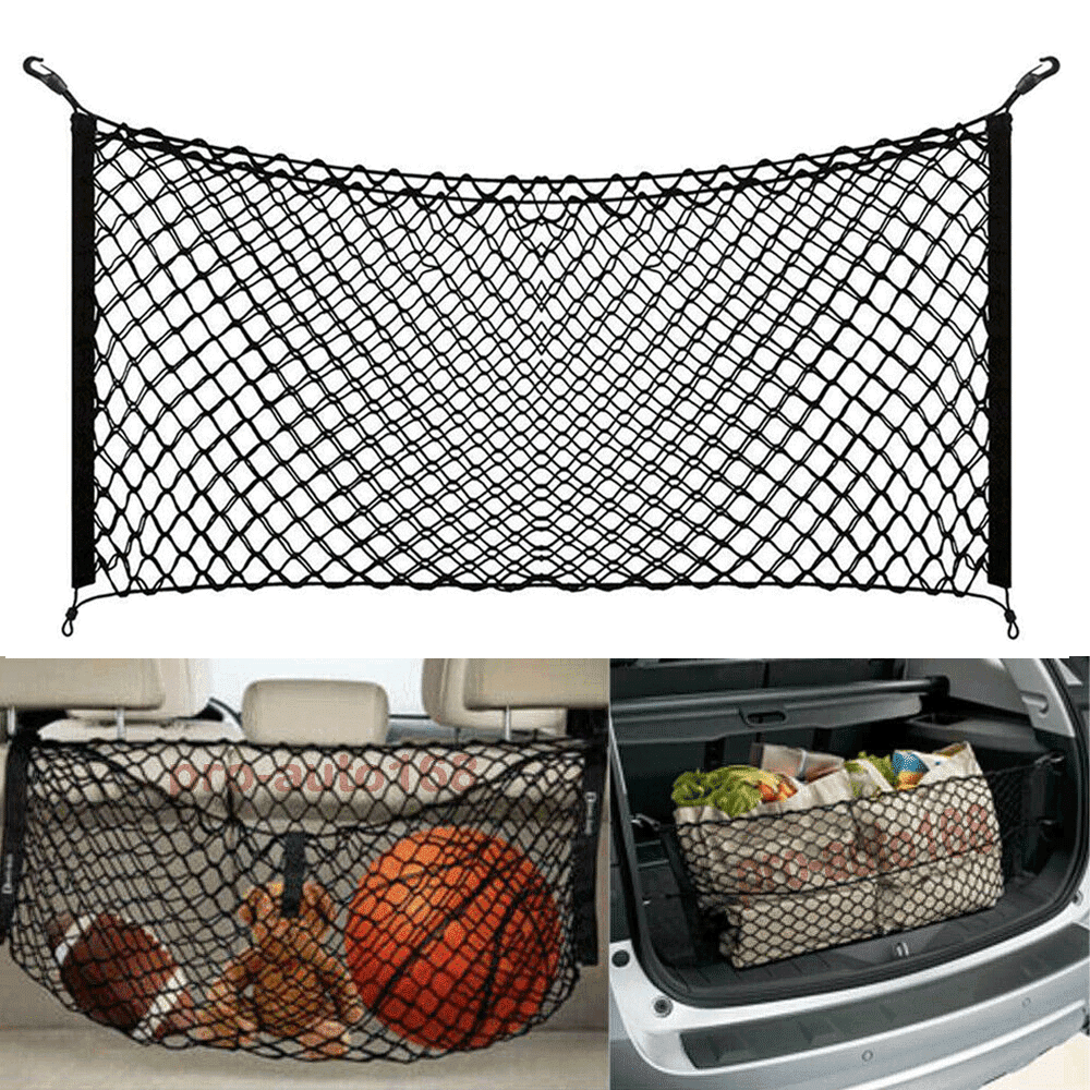 Universal Car Trunk Cargo Storage Net Luggage Nylon Elastic Mesh Bag W/ 4 Hooks