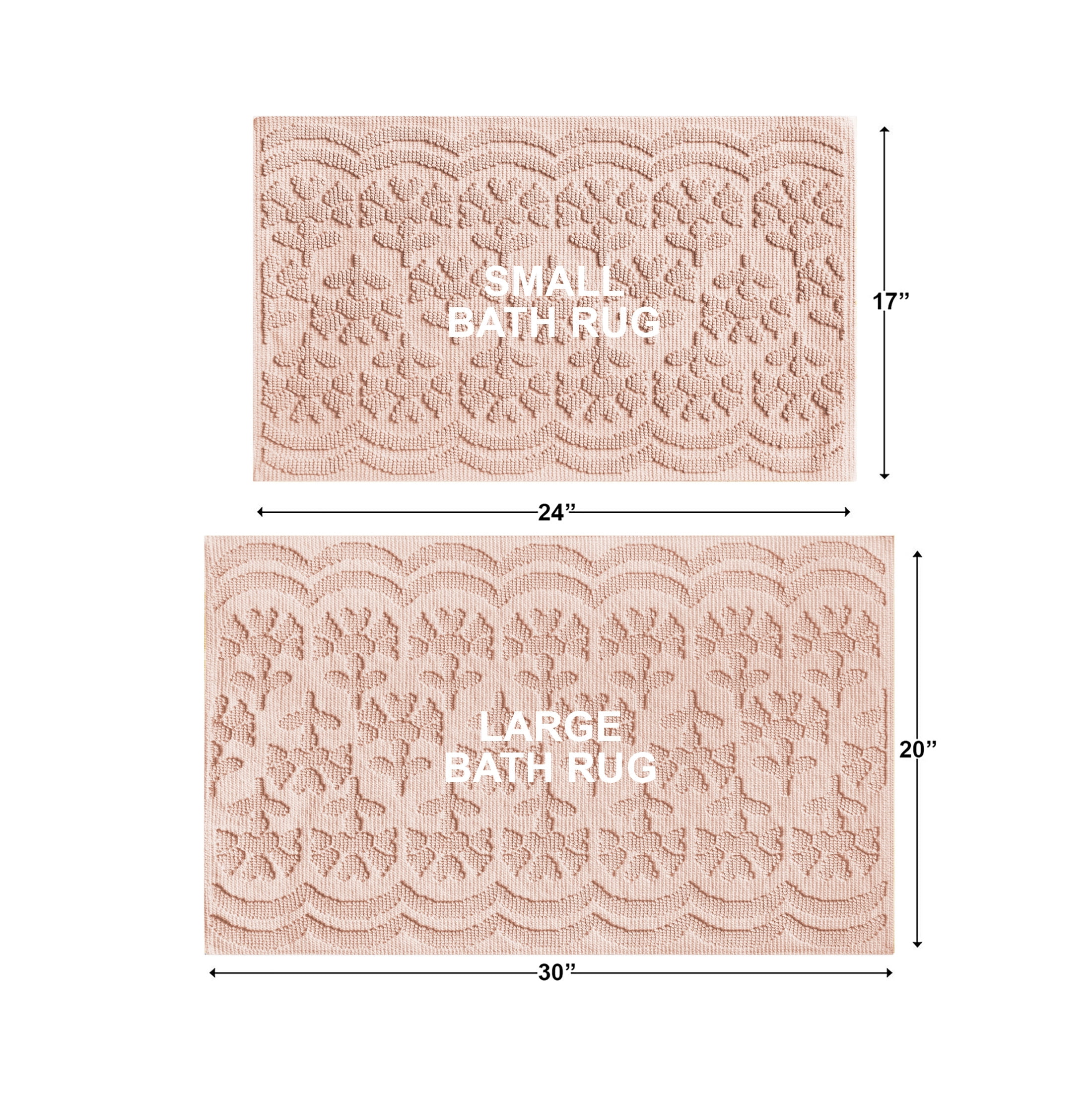 Beautiful Floral Block Scallop 2 Piece Bath Rug Set by Drew Barrymore, Rose Pink, 17" x 24" & 20" x 30"