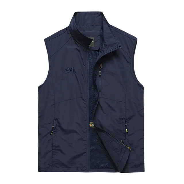 Fengqque Gilet Léger Sans Manches pour Hommes Veste de Travail Extérieure pour Voyage Randonnée Course Bleu Foncé 6(L)