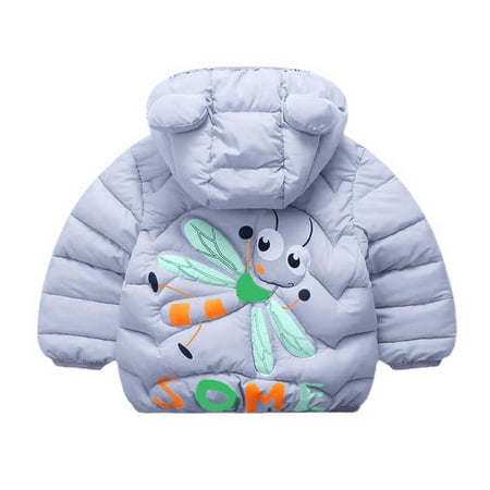 

dmqupv Toddler Boys Girls Winter Windproof Cartoon Bee Prints Bear Ears Hooded Coat Jacket Kids Warm Boys Winter Jacket Coat Purple 18-24 Months