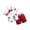 thumbnail image 3 of Style Décontracté Ensemble Chemise à Manches Courtes Col Rabattu Pantalon Fête Banquet Randonnée Enfants Motif Rose Hauts Shorts Kit 90cm, 3 of 9