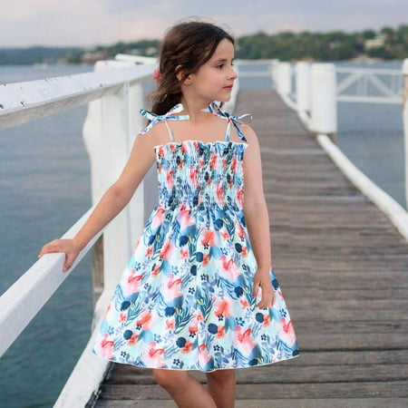 

Hunpta Toddler Girls Sleeveless Beach Dresses Kids Floral Printed Princess Dress Clothes