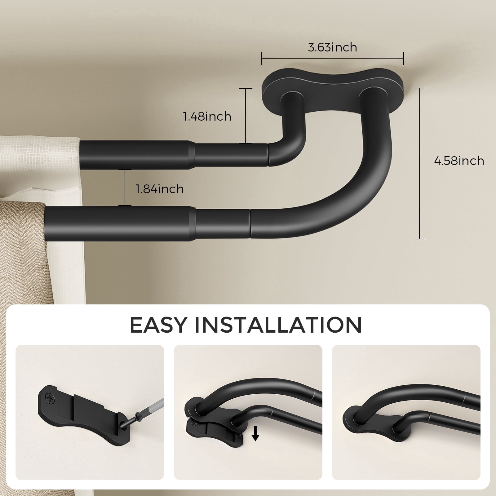 OLV Wrap Around Double Curtain Rods for Window,30-60 inch,Black