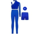 thumbnail image 2 of TSSOE Kids Girls Dance Outfits 4pcs Crop Top with Shorts Leggings Hairband Set Gymnastics Yoga Workout Activewear Blue 10, 2 of 3