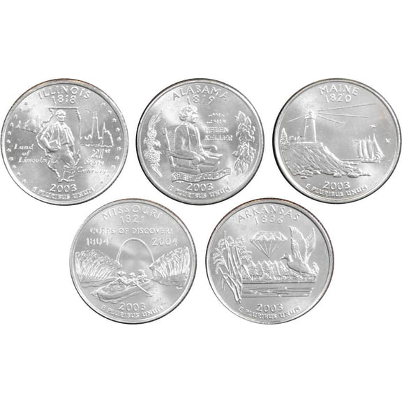 2003 D State Quarter 5 Coin Set BU Uncirculated Mint State 25c Collectible