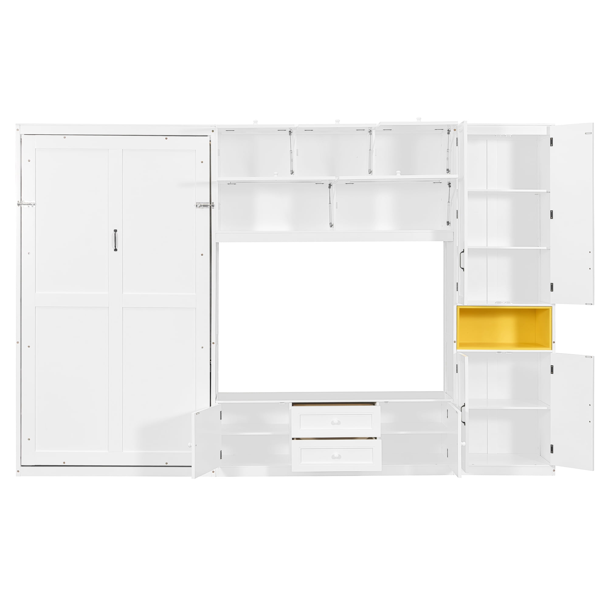 Mintazer Twin Foldable Murphy Bed with 82.3"H Wall Storage Cabinet, Shelves, TV Stand and 2 Drawers & 9 Cabinets for&nbsp;Bedroom Living Room, White