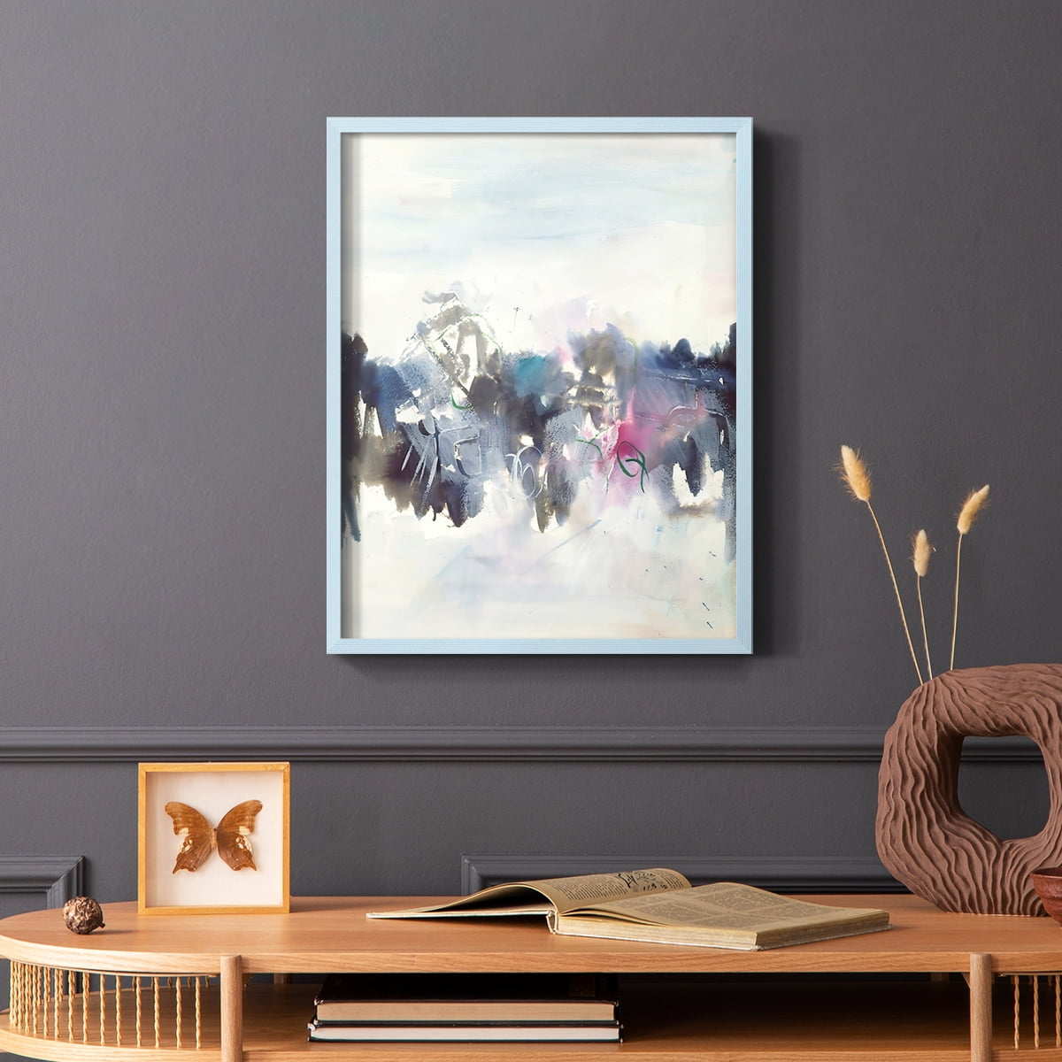 Birds II Framed Print in Blue Solid Wood Framed Print No Nail Hanging