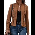 thumbnail image 1 of Chaqueta de Gamuza Sintética para Mujer, Informal, de Otoño, de Larga, Cuello Alto, con Abertura Frontal, Blazer Corto, Abrigo. Marrón Oscuro XL, 1 of 9