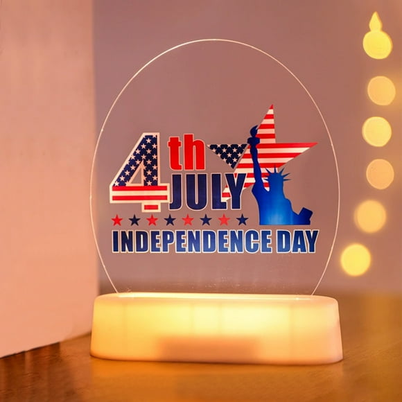 Luz nocturna LED acrílica del Día de la Independencia | Brillo suave blanco cálido | Diseño de la bandera de EE. UU. | Lámpara decorativa de escritorio | Funciona con pilas | Decoración navideña