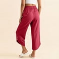 thumbnail image 3 of Favoffer Women's 3/4 Length Capri Pants Elastic Drawstring Waist Side Button Solid Color Casual Trousers Summer Relaxed Bottom for Daily Errands Travel, 3 of 5