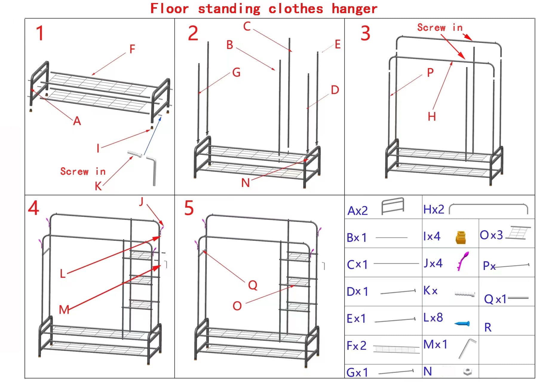 ALSO GO 3-In-1 Double Rod Clothes Rack with 4-Shelf, Metal Clothing Rack with Wheels & 4 Hooks, Portable Heavy Duty Garment Rack with Double Bottom Shelves, Freestanding Organizer  for Bedroom, Black