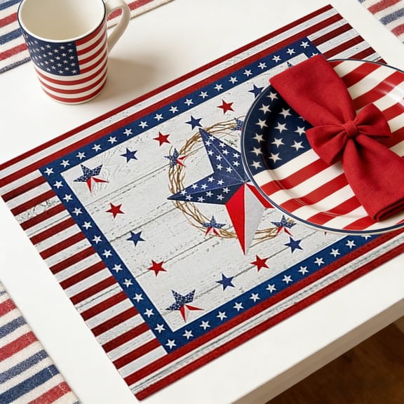 USA 250th Anniversary Patriotic Placemat, 12x18 Inch Placemats for Kitchen Dining, American Flag Patriotic Stars Placemat 4th Of July Memorial Day Veterans Day Patriotic Decoration