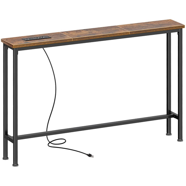 Mesa consola SUPERJARE 15 x 100 x 74 cm con toma de corriente, color marrón rústico