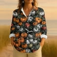 thumbnail image 2 of WTOBBY Women's Long Sleeve Casual Button Up Shirt with Retro Halloween Print, Perfect for Everyday Wear and Seasonal Events, Featuring Classic Collar Design for Comfortable Outfits,Gray XL, 2 of 4