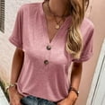 thumbnail image 2 of CZHJS Women's Short SleeveCowl Draped Neck Elegant Tunic Vintage Solid Color T Shirt Casual Loose Comfy Tees Trendy Fashion Clothes Button up V Neck Shirts Summer Tops Pink XXL, 2 of 8