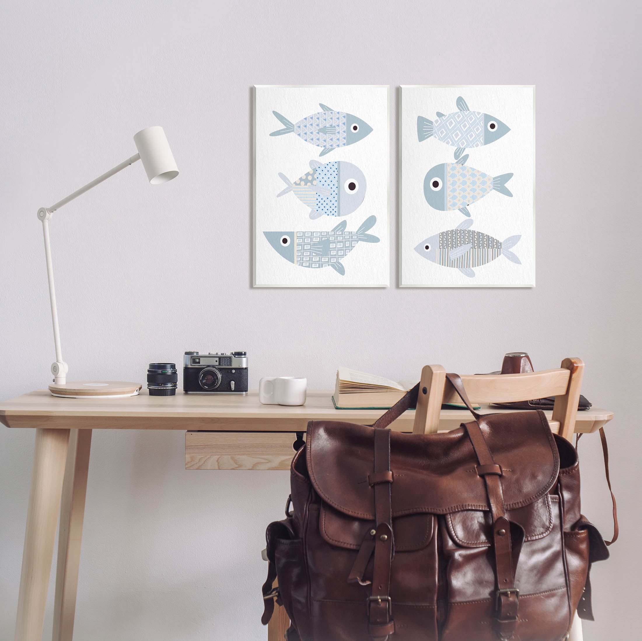 Stupell Industries Whimsical Blue Patterned Fish Graphic Art Unframed Art Print Wall Art, Set of 2, Design by Kim Allen